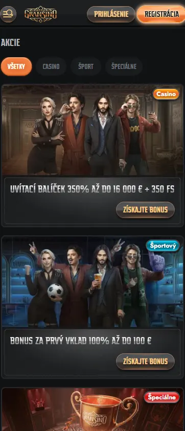 Gransino Casino mobile browser promotions area
