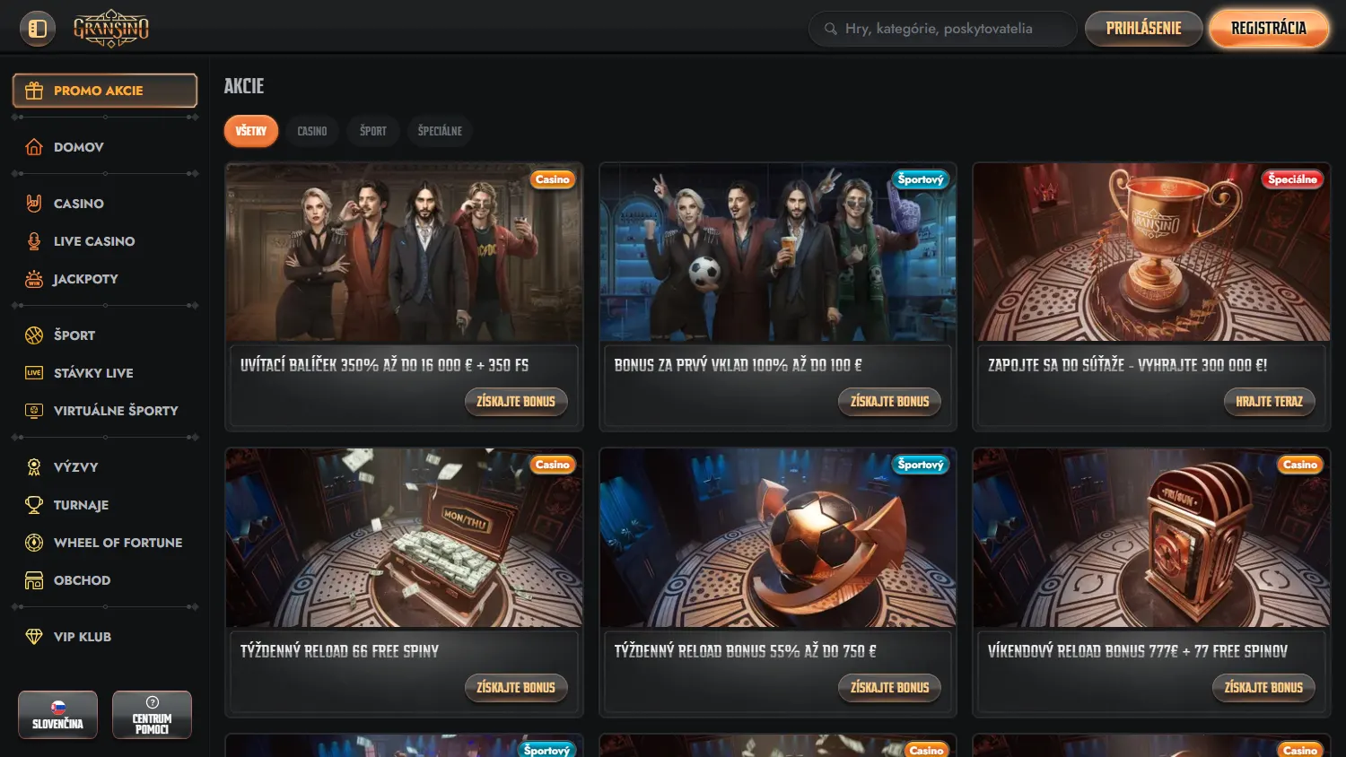 Gransino Casino desktop promotions with welcome and reload offers